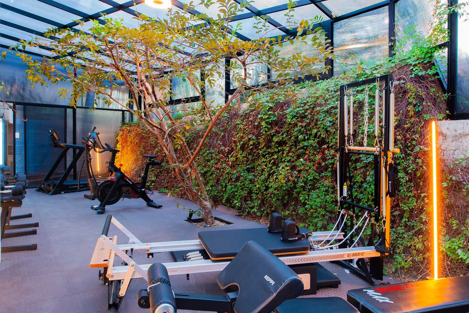 Garden gym with Pilates reformer