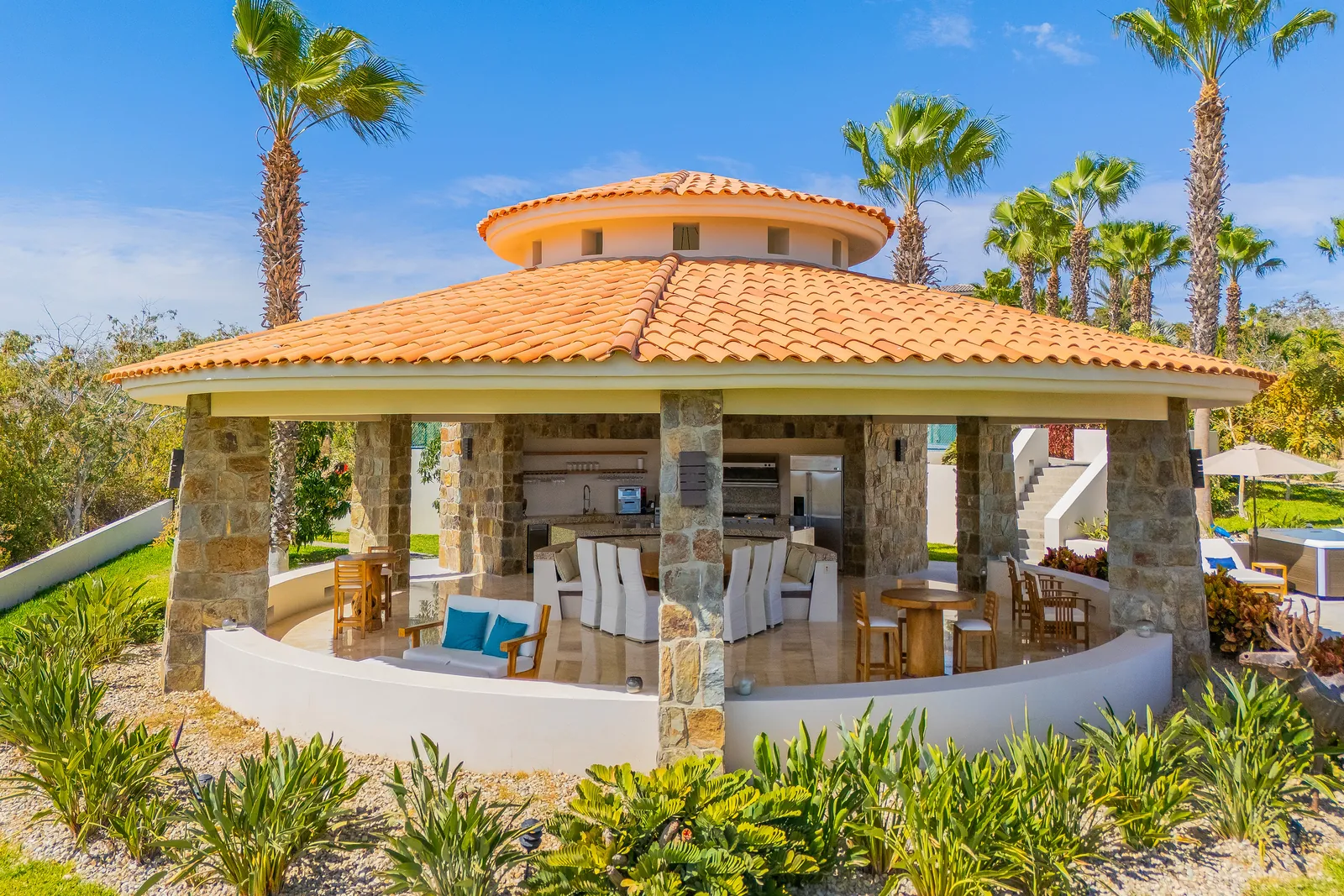 The main palapa dining pavilion