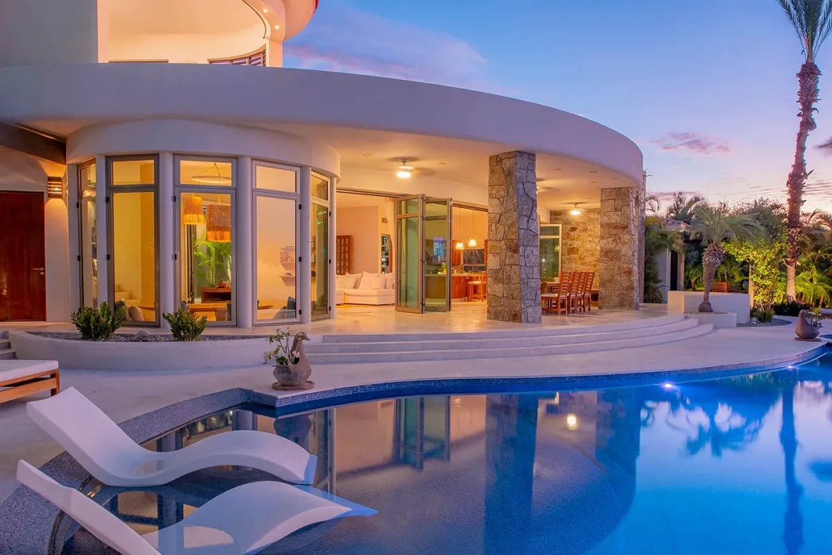 Villa pool at twilight